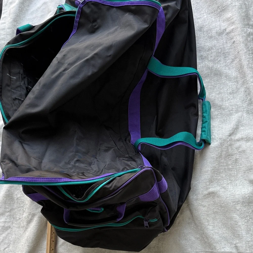 Pierre Cardin Vintage 90s Black Purple Duffel Bag Travel Gym Bag